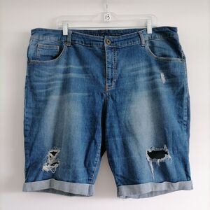 Ava & Viv Womens Blue High Rise Denim Flat Front Ripped Bermuda Shorts Size 22W